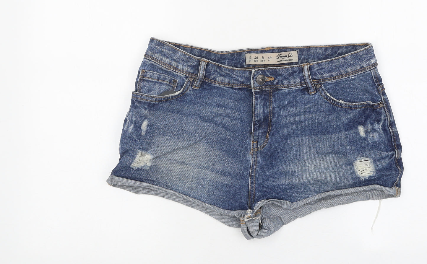 NEXT Womens Blue 100% Cotton Hot Pants Shorts Size 12 Regular Zip - Distressed