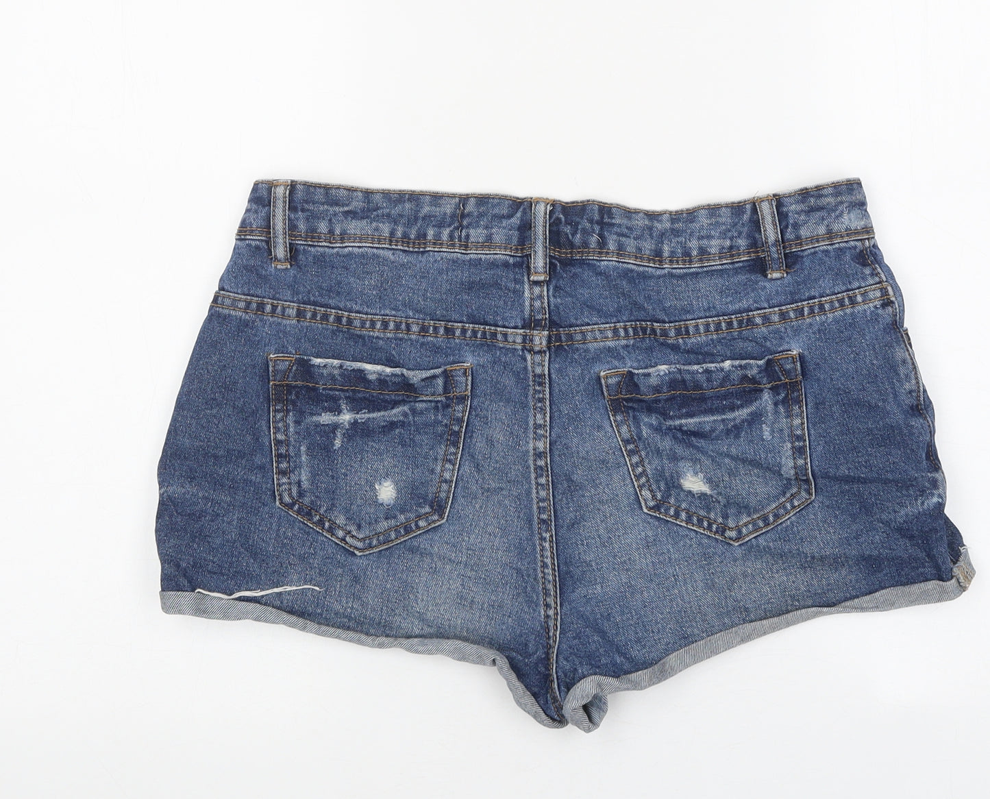 NEXT Womens Blue 100% Cotton Hot Pants Shorts Size 12 Regular Zip - Distressed