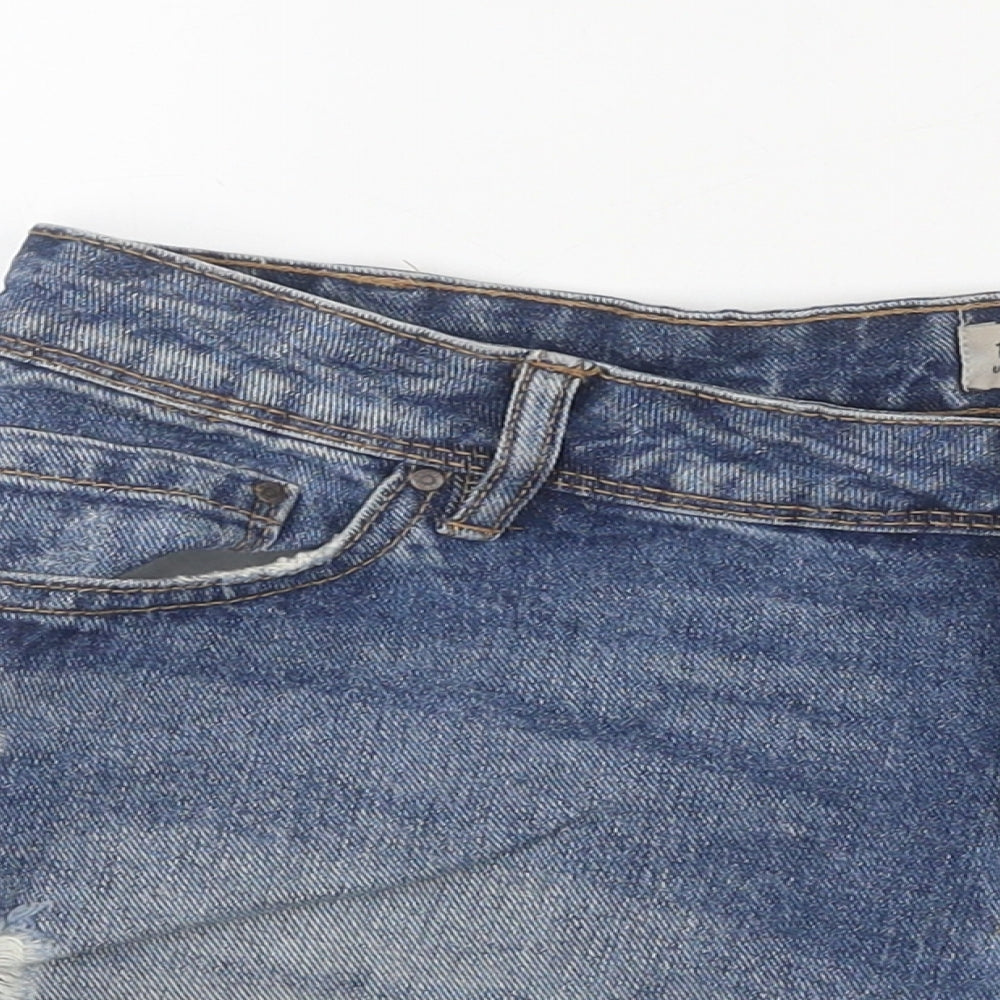 NEXT Womens Blue 100% Cotton Hot Pants Shorts Size 12 Regular Zip - Distressed