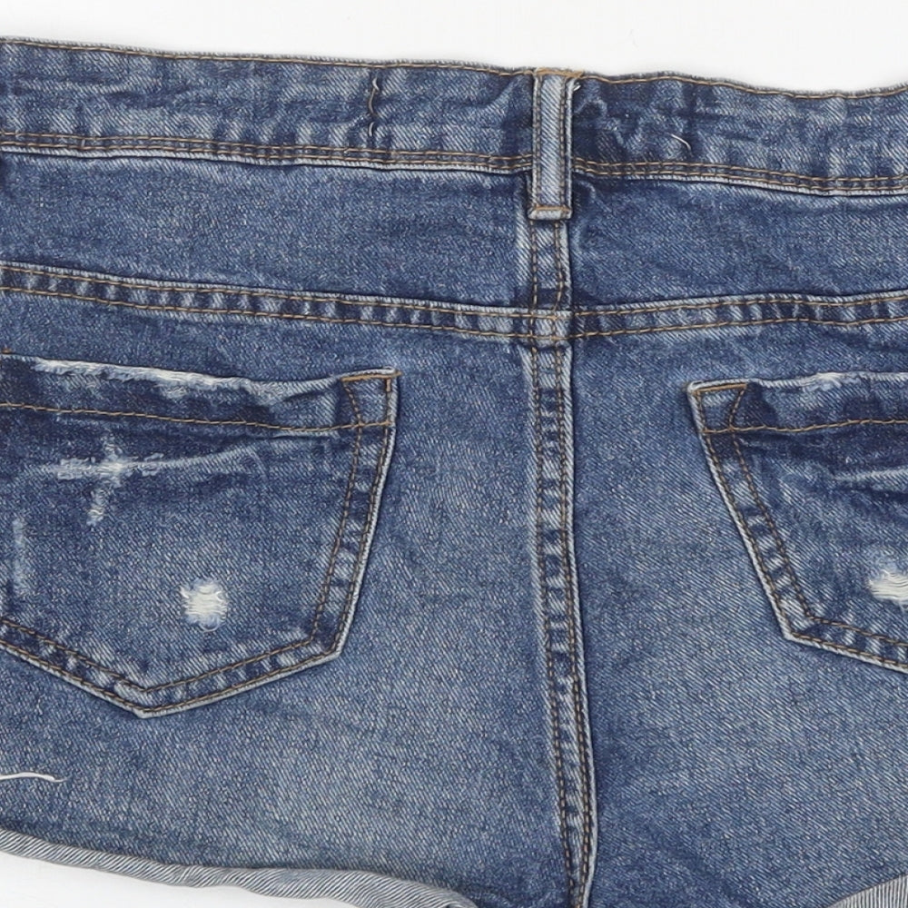 NEXT Womens Blue 100% Cotton Hot Pants Shorts Size 12 Regular Zip - Distressed