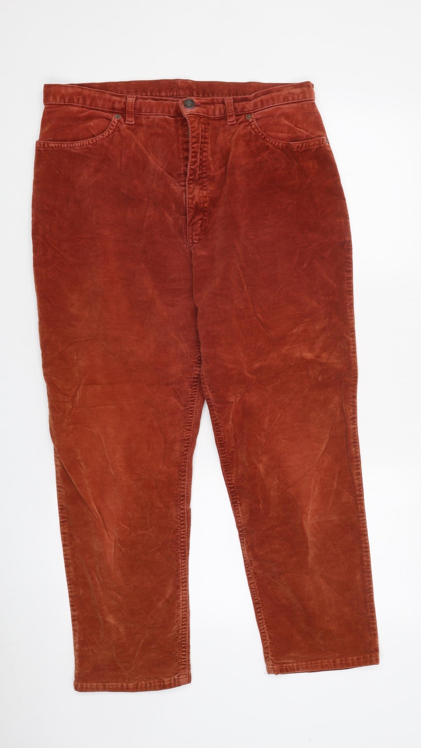 Marks and Spencer Womens Orange Cotton Straight Jeans Size 18 Regular Zip