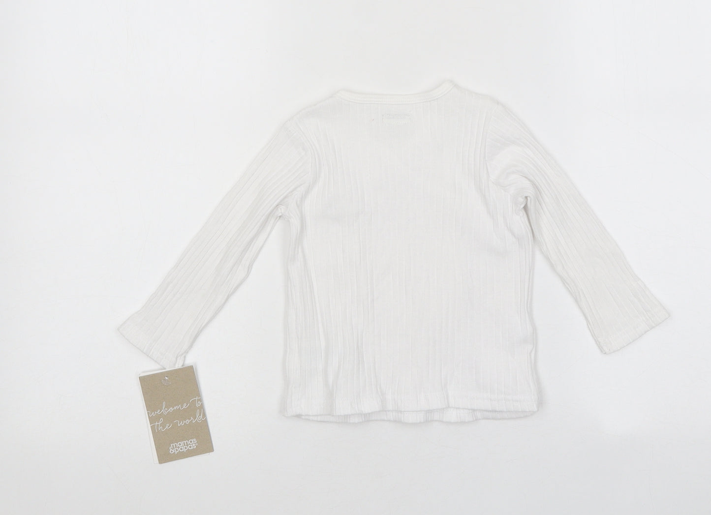 mamas & papas Baby White 100% Cotton Basic T-Shirt Size 9-12 Months V-Neck Snap