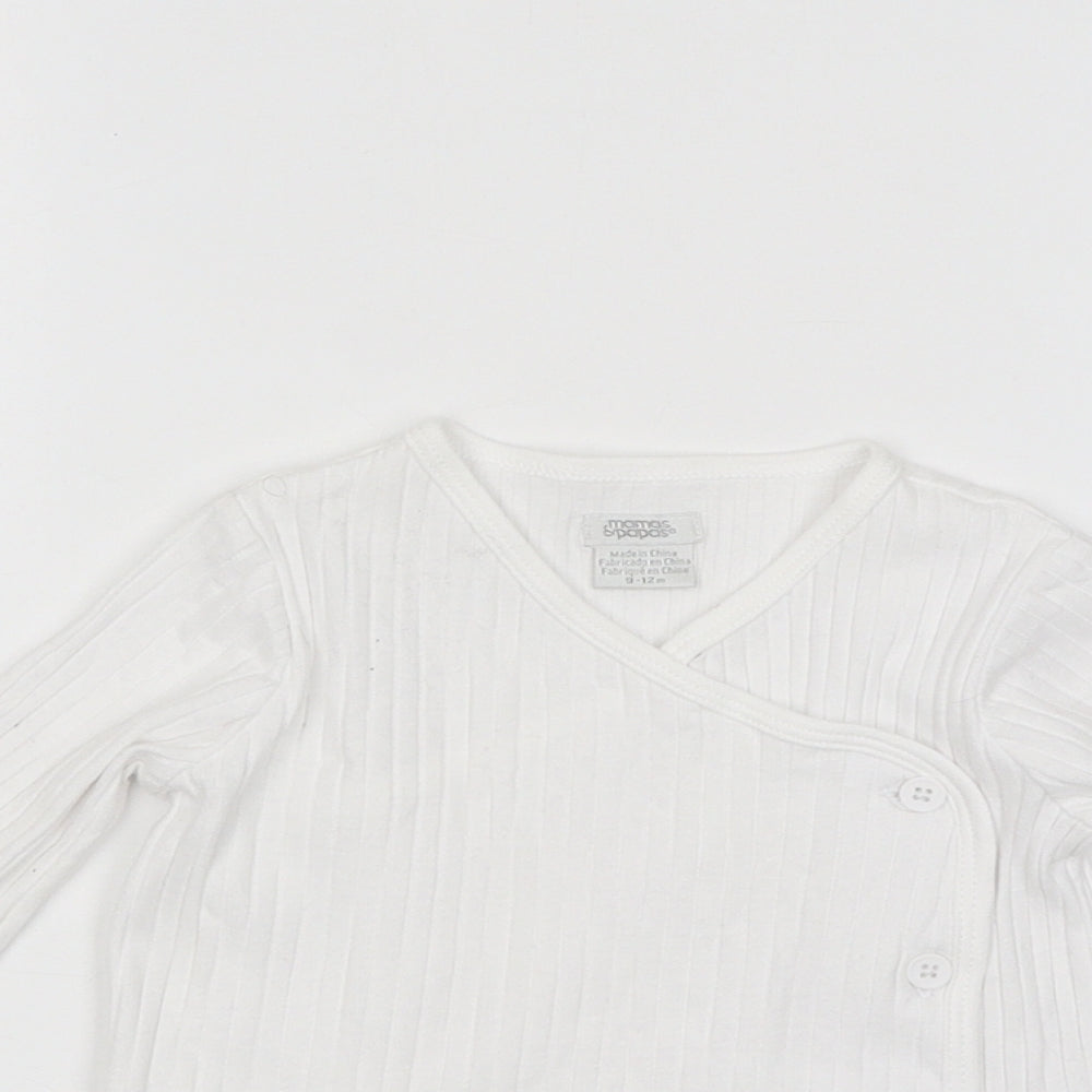 mamas & papas Baby White 100% Cotton Basic T-Shirt Size 9-12 Months V-Neck Snap
