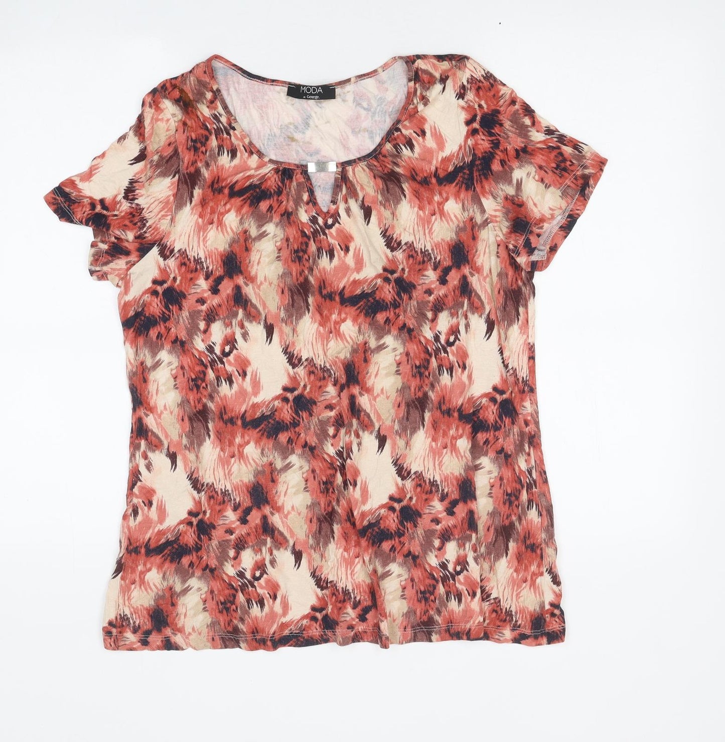 George Womens Orange Geometric Viscose Basic T-Shirt Size 16 Round Neck