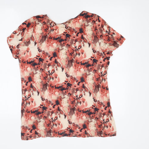 George Womens Orange Geometric Viscose Basic T-Shirt Size 16 Round Neck