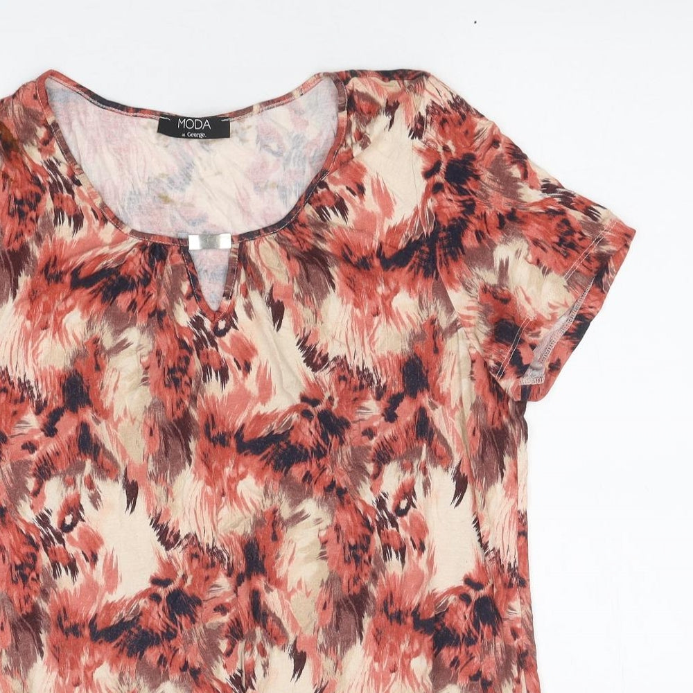 George Womens Orange Geometric Viscose Basic T-Shirt Size 16 Round Neck
