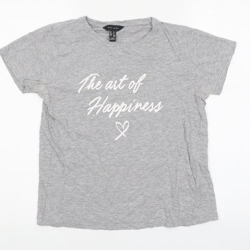 New Look Womens Grey Polyester Basic T-Shirt Size 8 Round Neck - The Art Of Happiness
