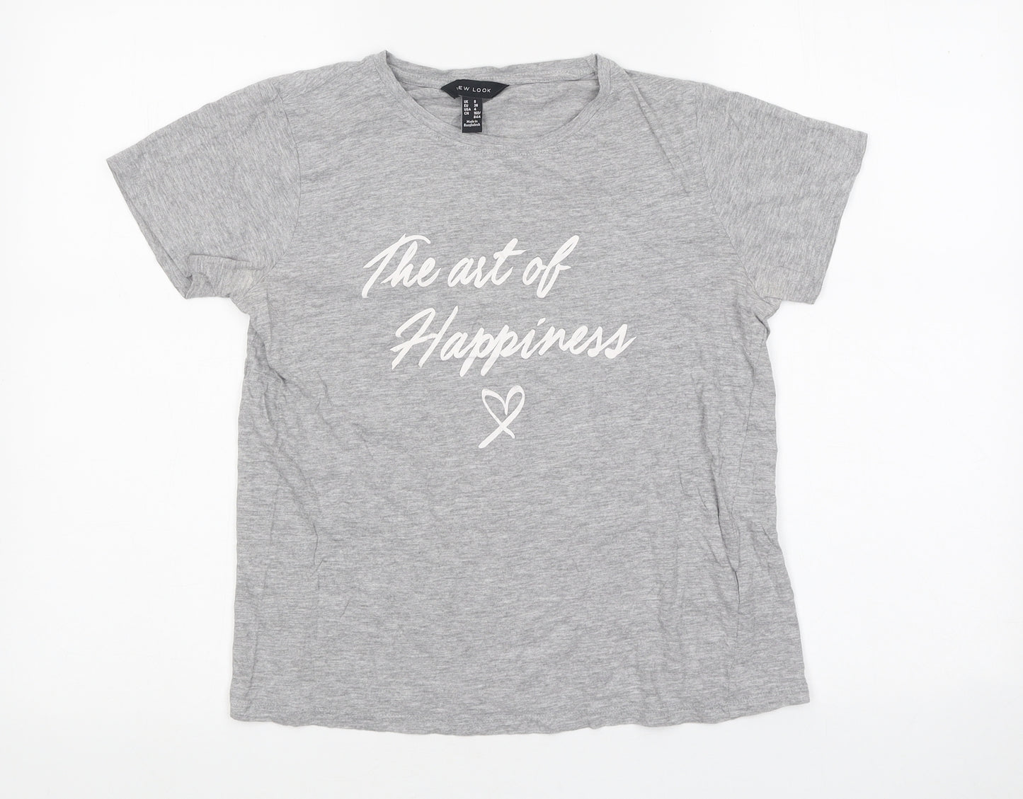 New Look Womens Grey Polyester Basic T-Shirt Size 8 Round Neck - The Art Of Happiness
