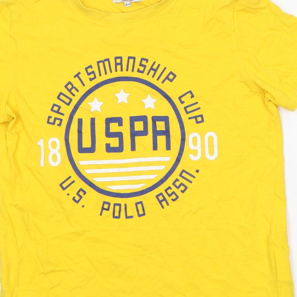 US Polo Assn. Boys Yellow Cotton Jersey T-Shirt Size 10-11 Years Round Neck Pullover