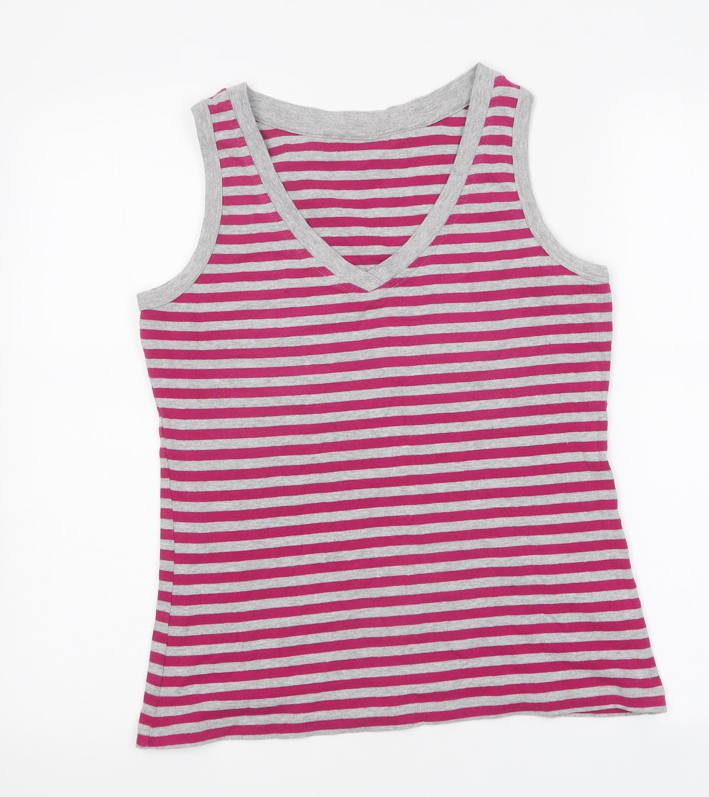 George Womens Pink Striped Polyester Basic Tank Size 16 V-Neck