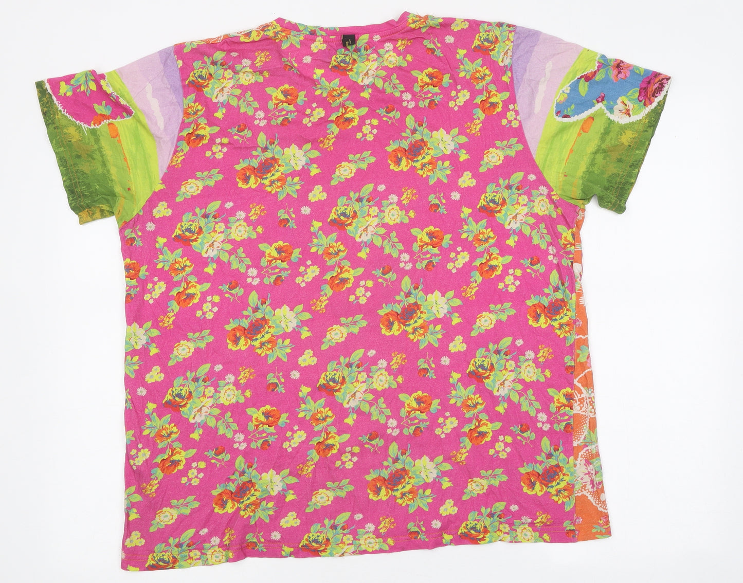Dr. Martens Womens Multicoloured Floral Polyester Basic T-Shirt Size XL Round Neck