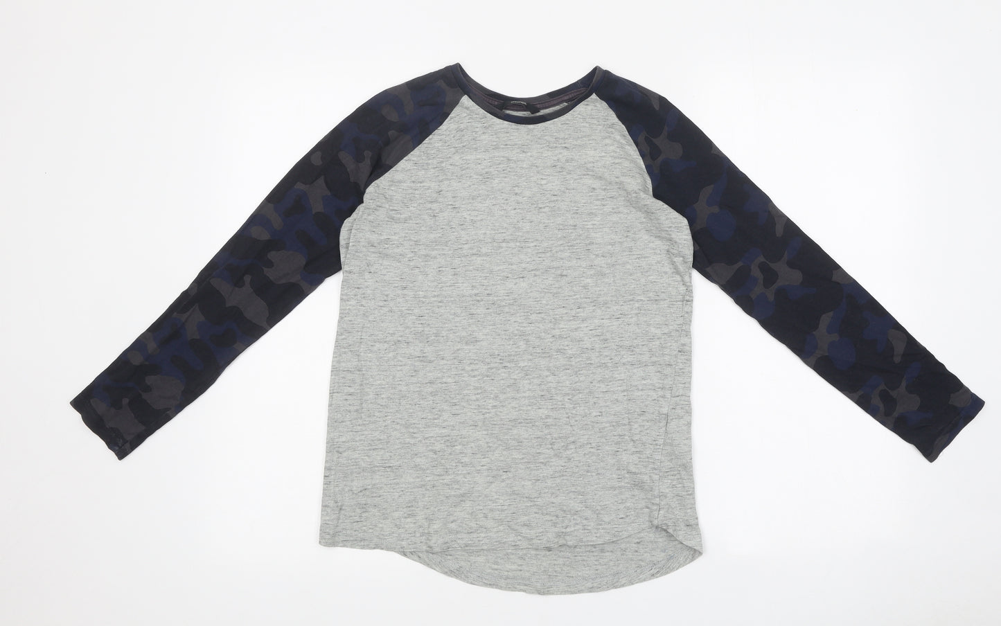 George Boys Grey Colourblock Cotton Basic T-Shirt Size 11-12 Years Crew Neck Pullover