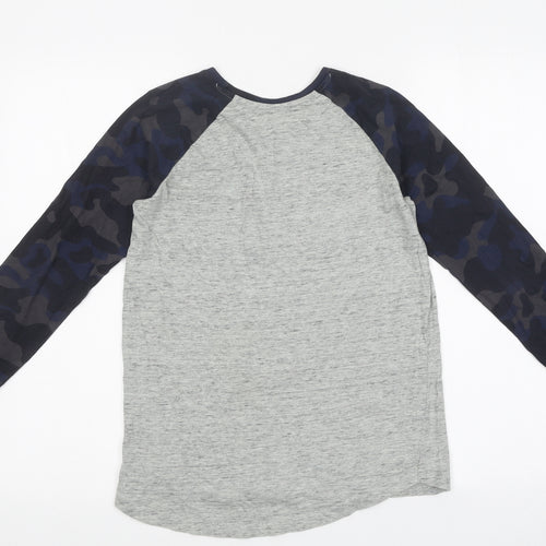 George Boys Grey Colourblock Cotton Basic T-Shirt Size 11-12 Years Crew Neck Pullover