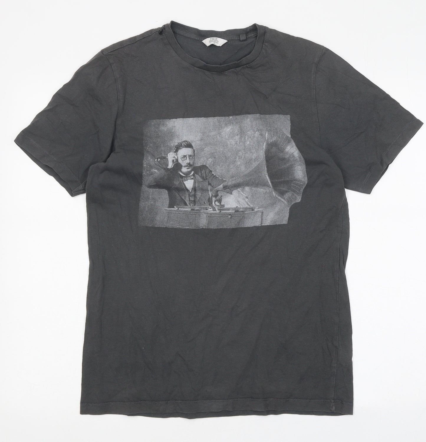 NEXT Mens Grey Herringbone Polyester T-Shirt Size S Crew Neck