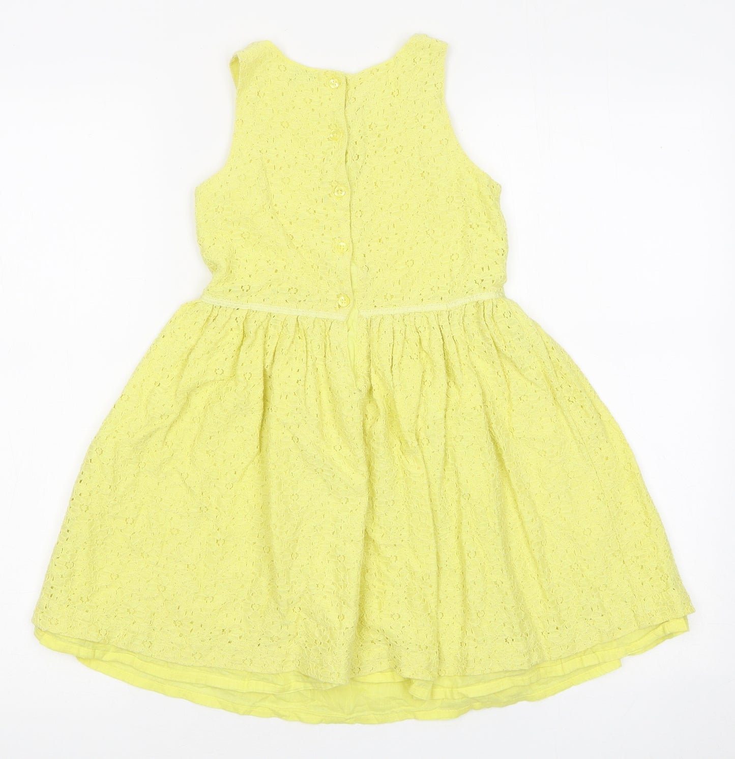 TEX Girls Yellow Floral 100% Cotton Fit & Flare Size 7-8 Years Round Neck Button