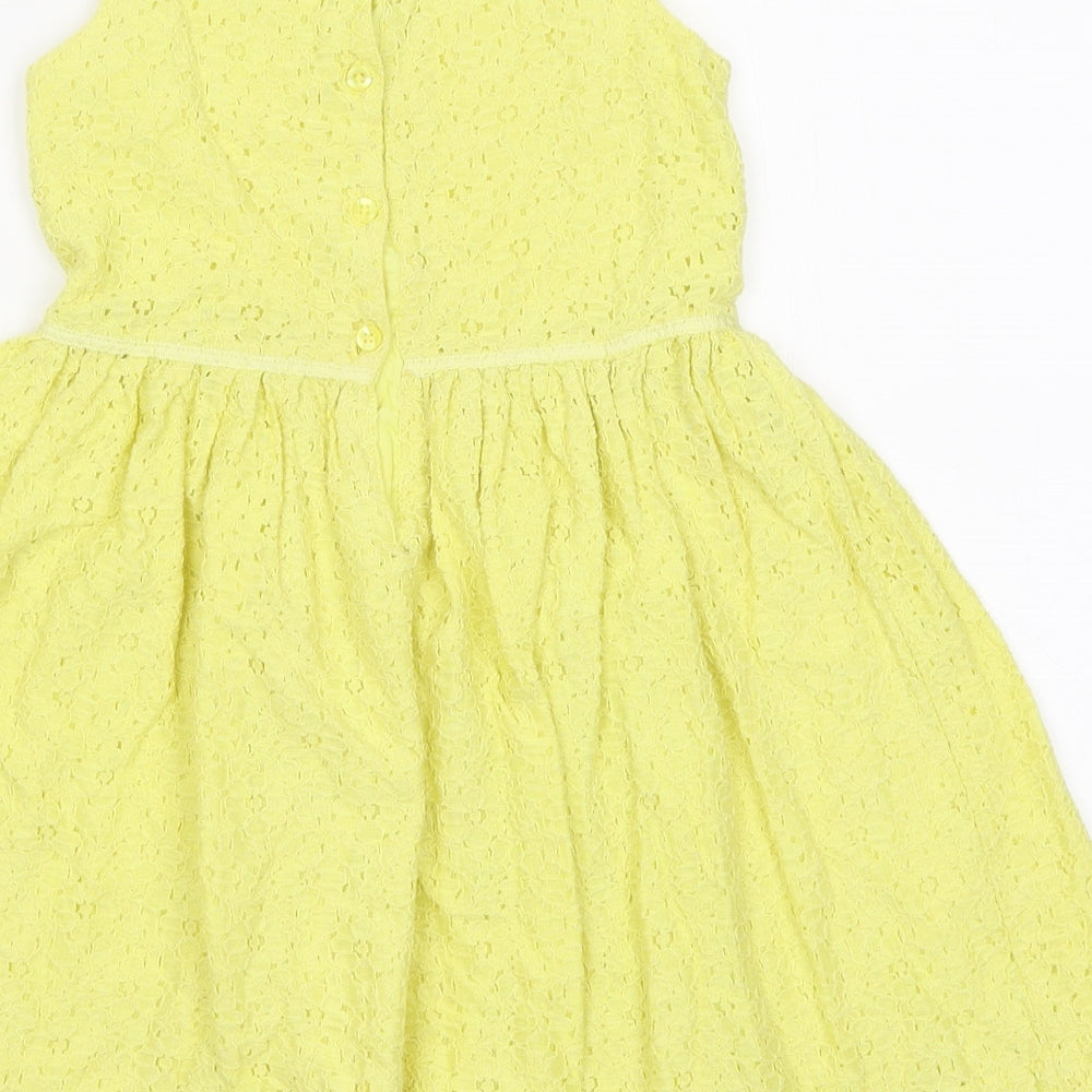 TEX Girls Yellow Floral 100% Cotton Fit & Flare Size 7-8 Years Round Neck Button