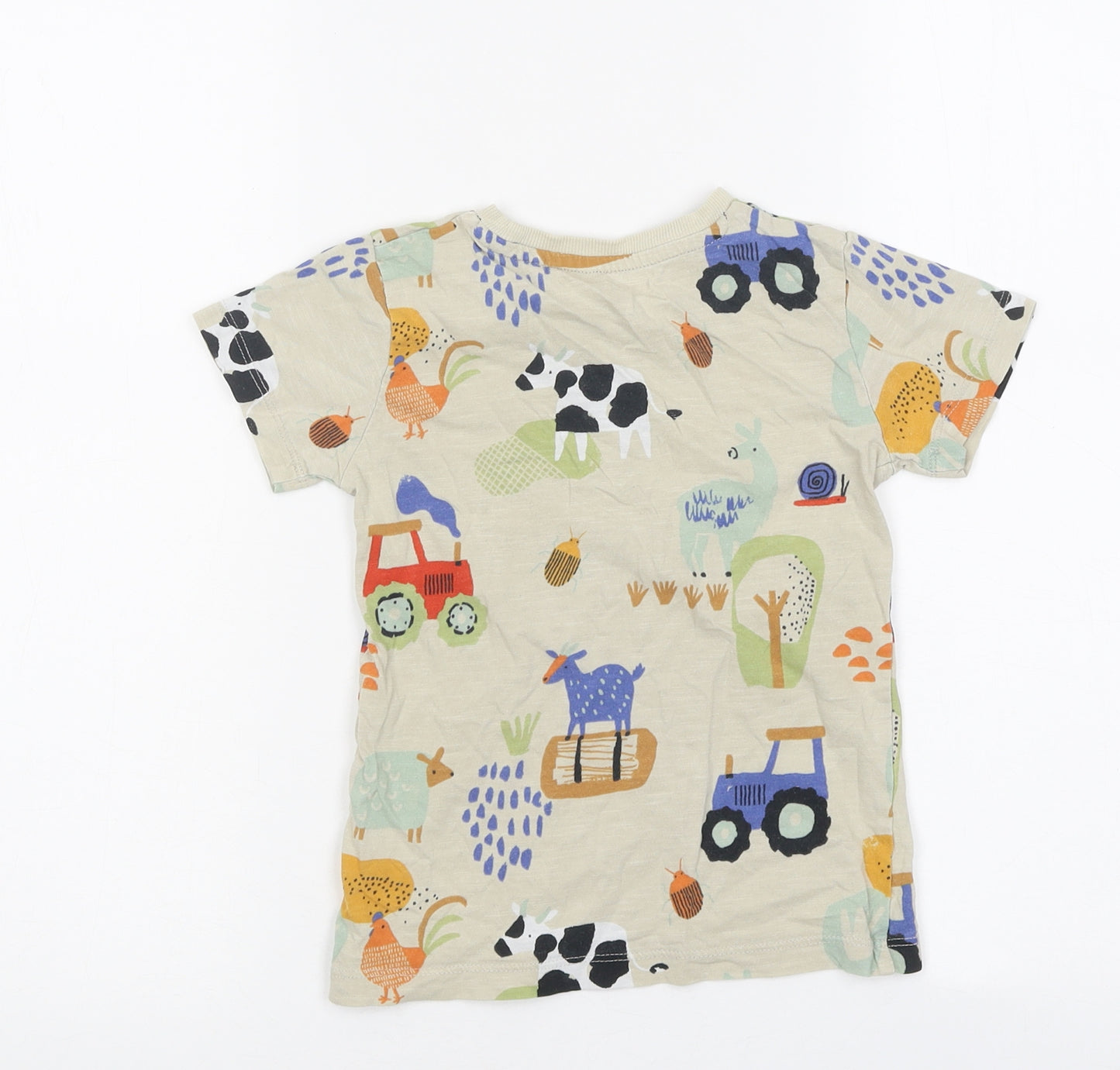 NEXT Boys Beige Geometric Polyester Basic T-Shirt Size 2-3 Years Round Neck Pullover - Farm prints