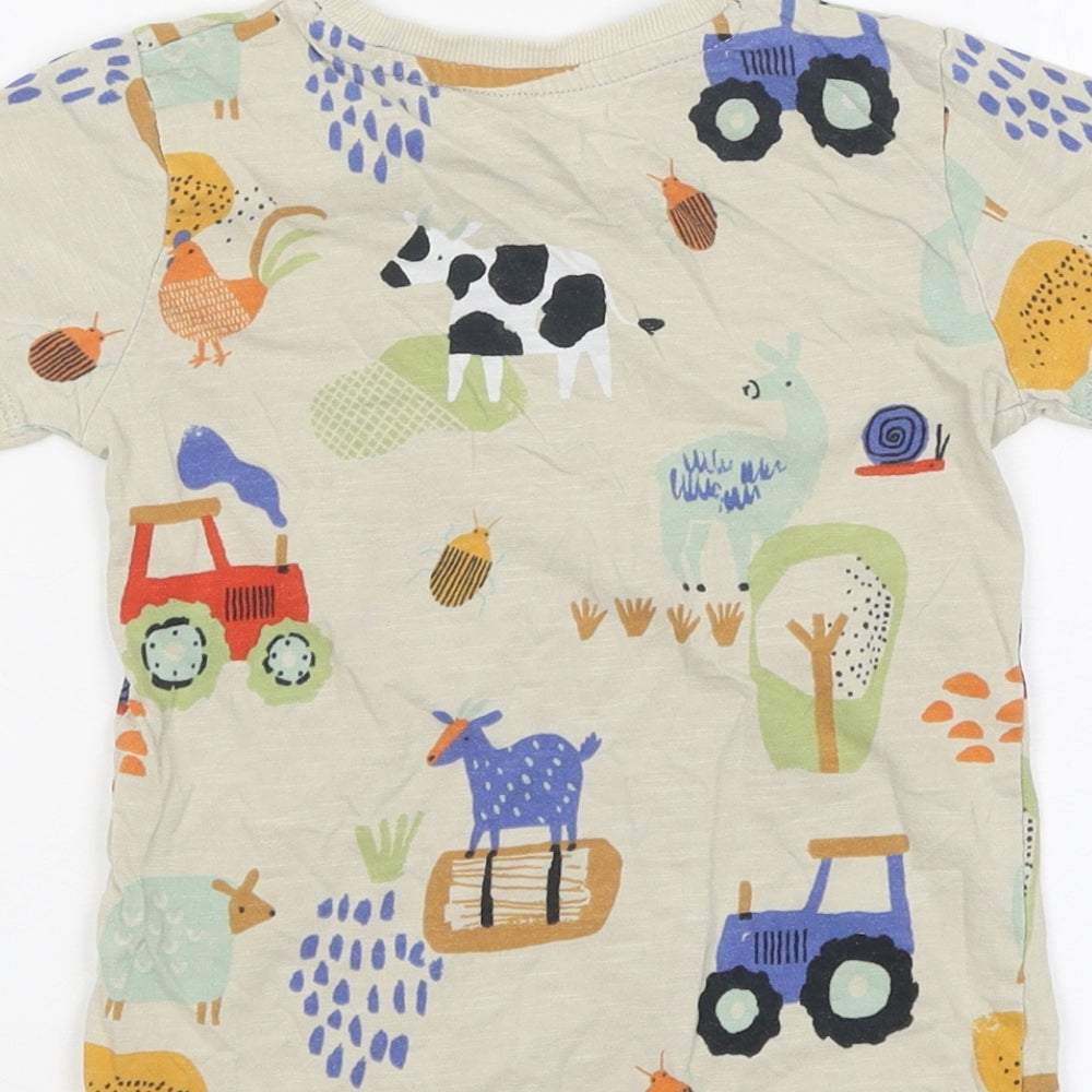 NEXT Boys Beige Geometric Polyester Basic T-Shirt Size 2-3 Years Round Neck Pullover - Farm prints