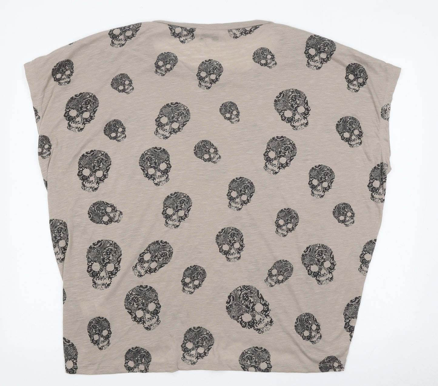 New Look Womens Brown Geometric Polyester Basic T-Shirt Size M Round Neck - Skull