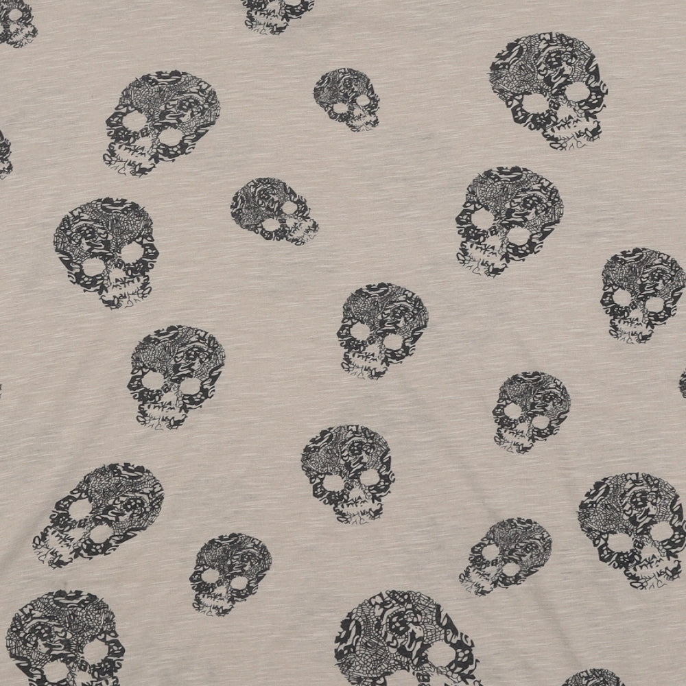 New Look Womens Brown Geometric Polyester Basic T-Shirt Size M Round Neck - Skull