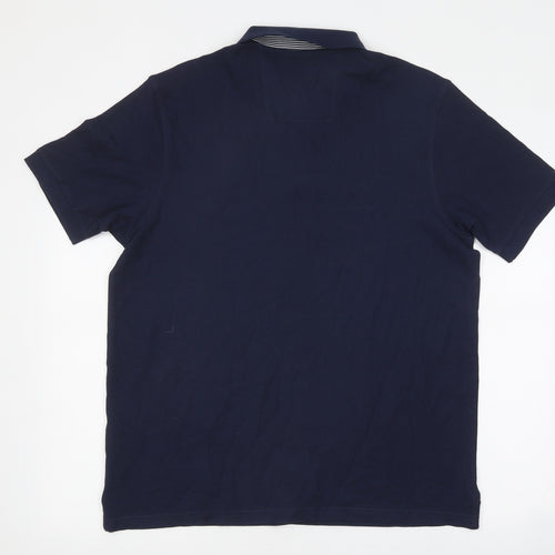 Marks and Spencer Mens Blue Cotton Polo Size L Collared Button