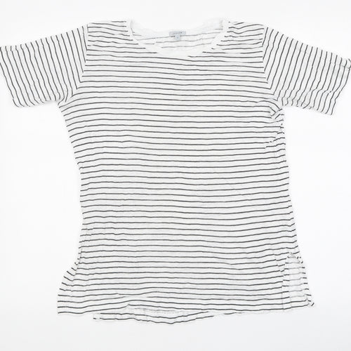 Jigsaw Womens White Striped 100% Cotton Basic T-Shirt Size S Round Neck