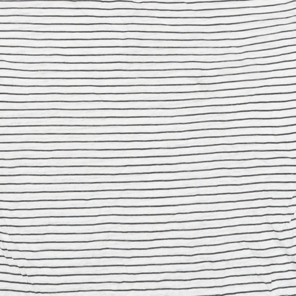 Jigsaw Womens White Striped 100% Cotton Basic T-Shirt Size S Round Neck