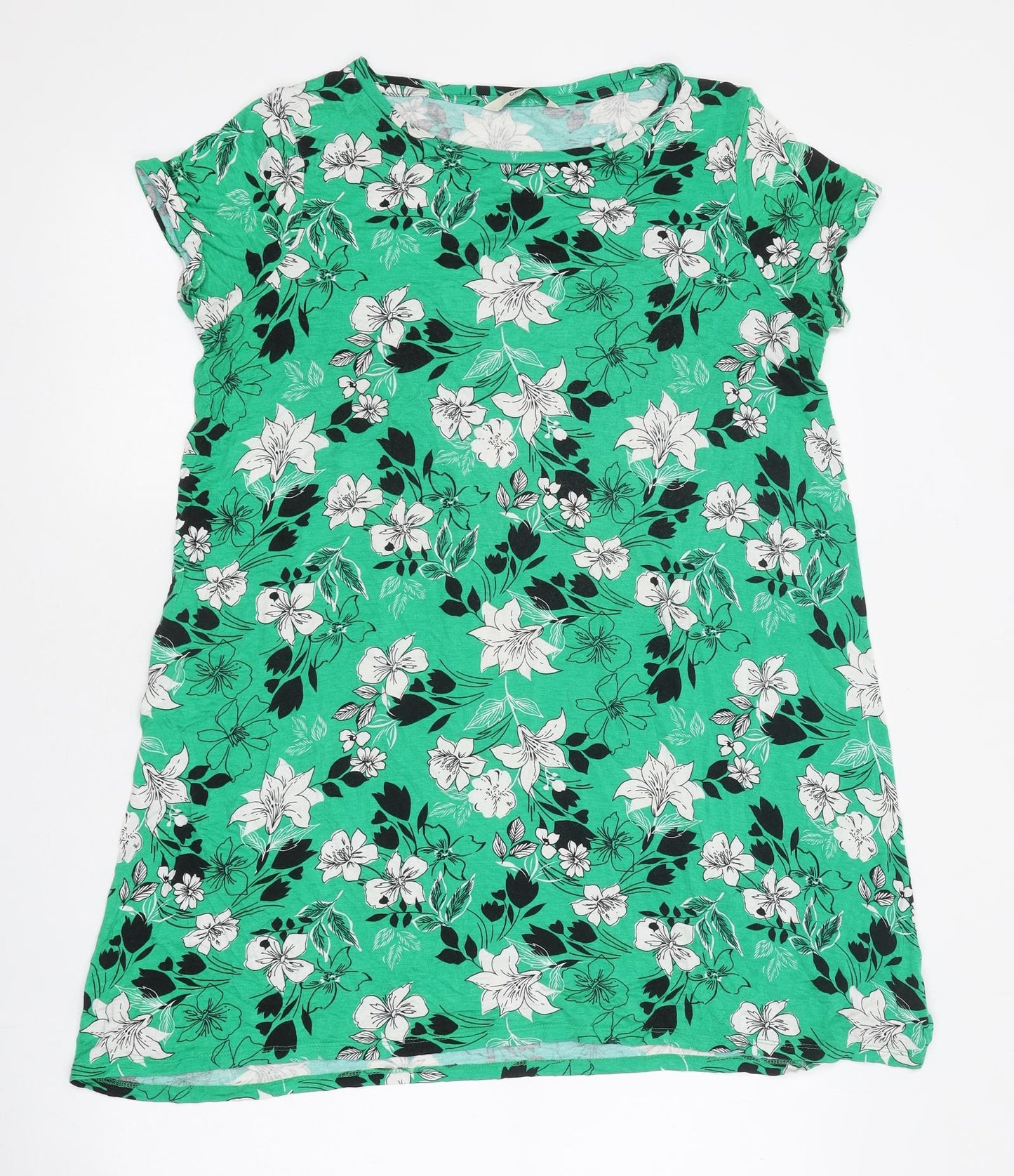 George Womens Green Floral Viscose Basic T-Shirt Size 12 Round Neck