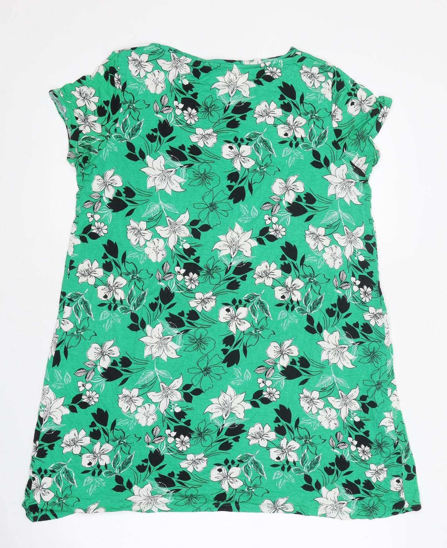 George Womens Green Floral Viscose Basic T-Shirt Size 12 Round Neck