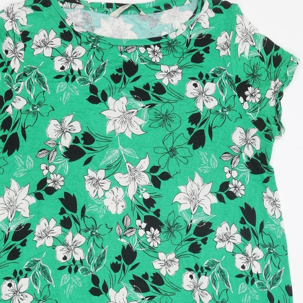George Womens Green Floral Viscose Basic T-Shirt Size 12 Round Neck