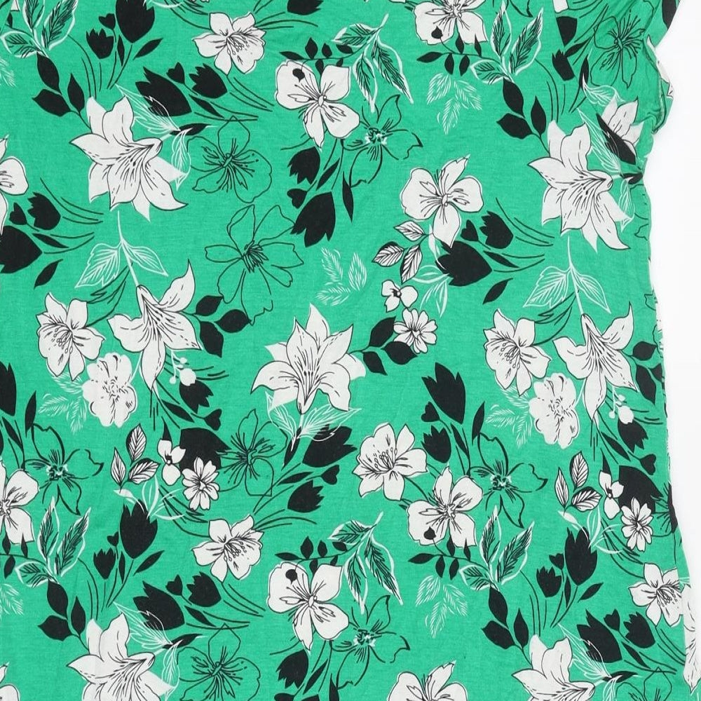 George Womens Green Floral Viscose Basic T-Shirt Size 12 Round Neck