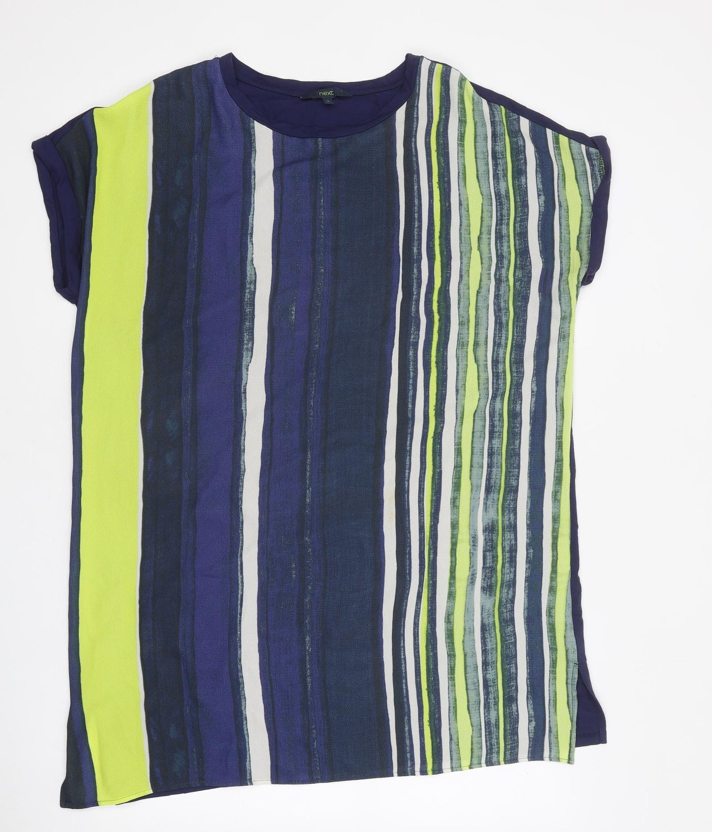 NEXT Womens Blue Striped Polyester Basic Blouse Size 16 Round Neck