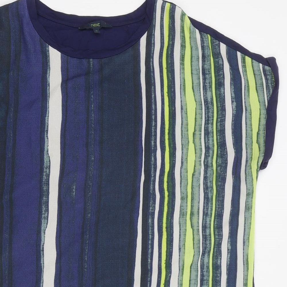 NEXT Womens Blue Striped Polyester Basic Blouse Size 16 Round Neck