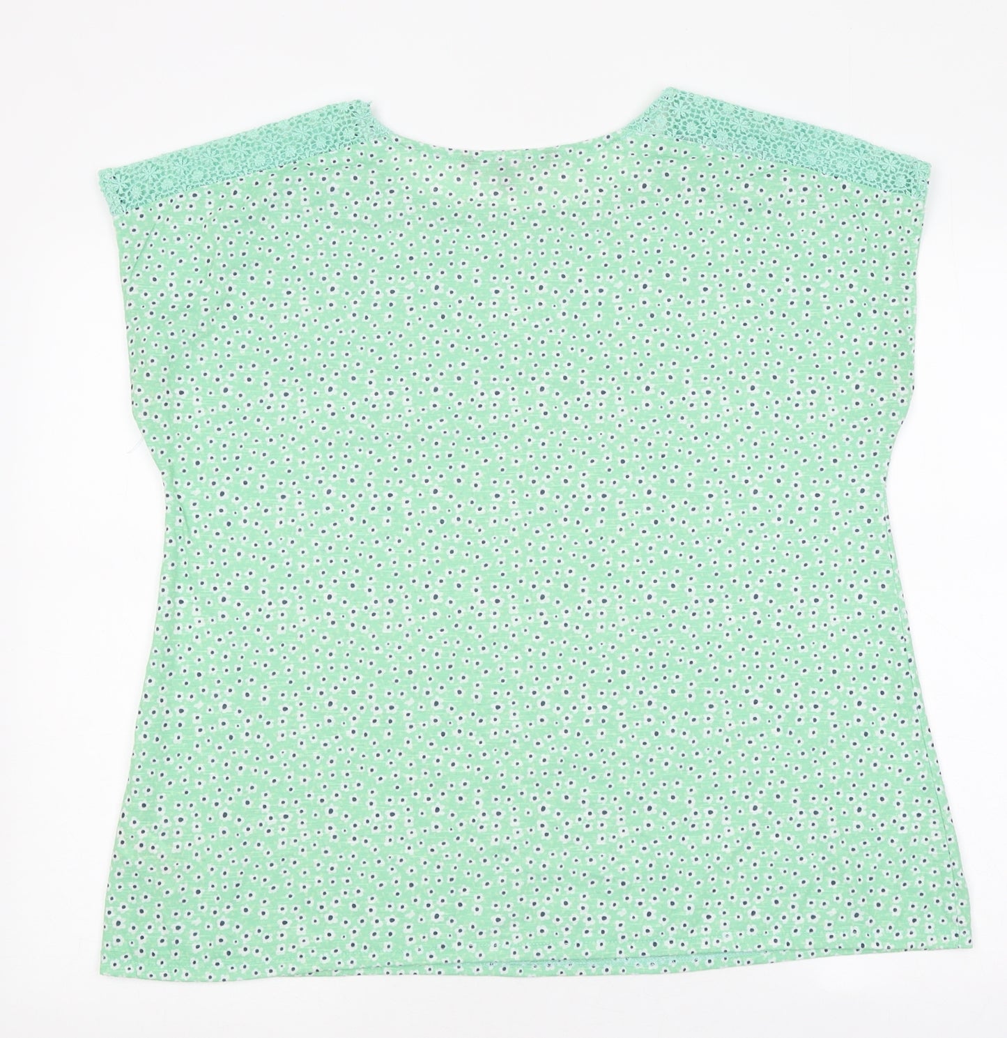 Bonmarché Womens Green Floral 100% Cotton Basic T-Shirt Size 16 Round Neck