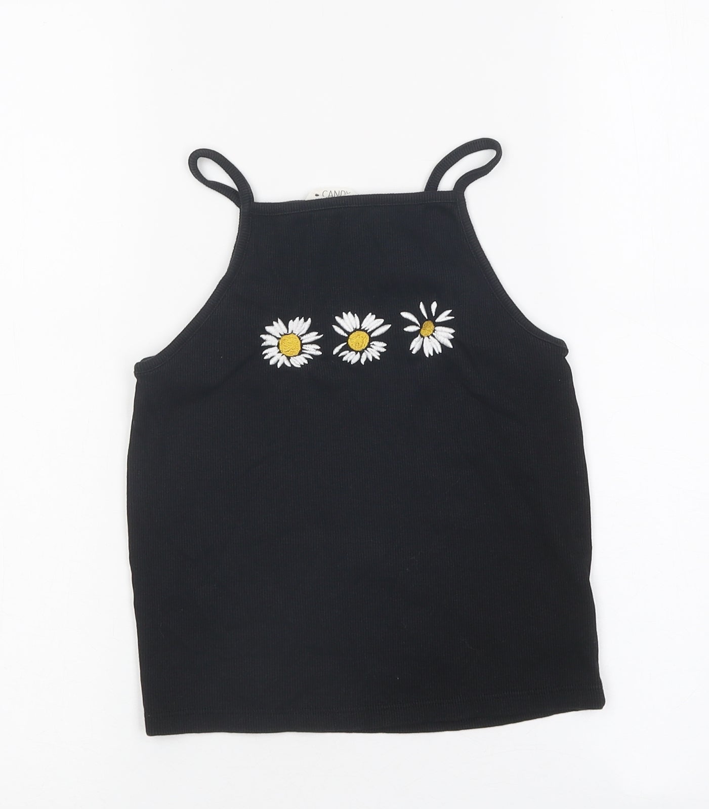 Candy Girls Black 100% Cotton Cropped T-Shirt Size 11 Years Square Neck Pullover - Daisy