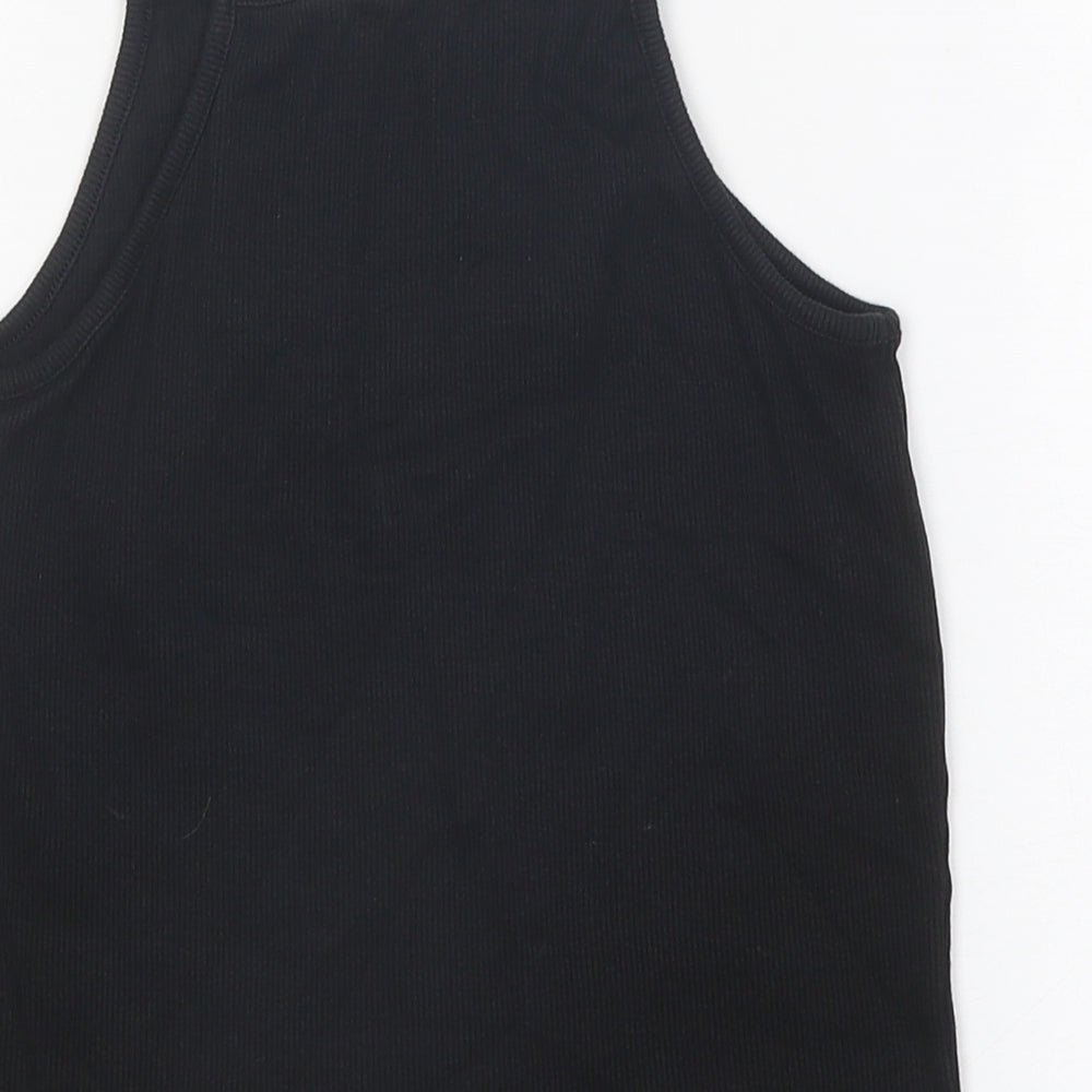 Candy Girls Black 100% Cotton Cropped T-Shirt Size 11 Years Square Neck Pullover - Daisy