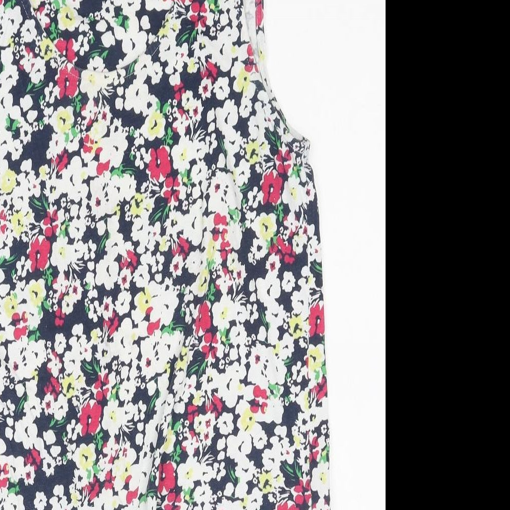 Casual Club Womens Multicoloured Floral Polyester Basic Blouse Size 12 Boat Neck - Tie Front