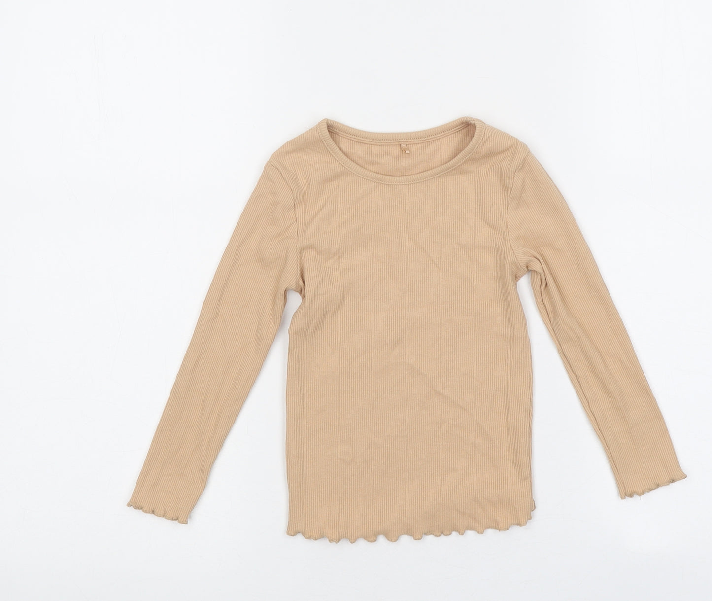 George Girls Beige Polyester Basic T-Shirt Size 2-3 Years Round Neck Pullover - Ribbed