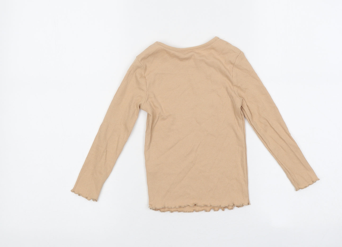 George Girls Beige Polyester Basic T-Shirt Size 2-3 Years Round Neck Pullover - Ribbed