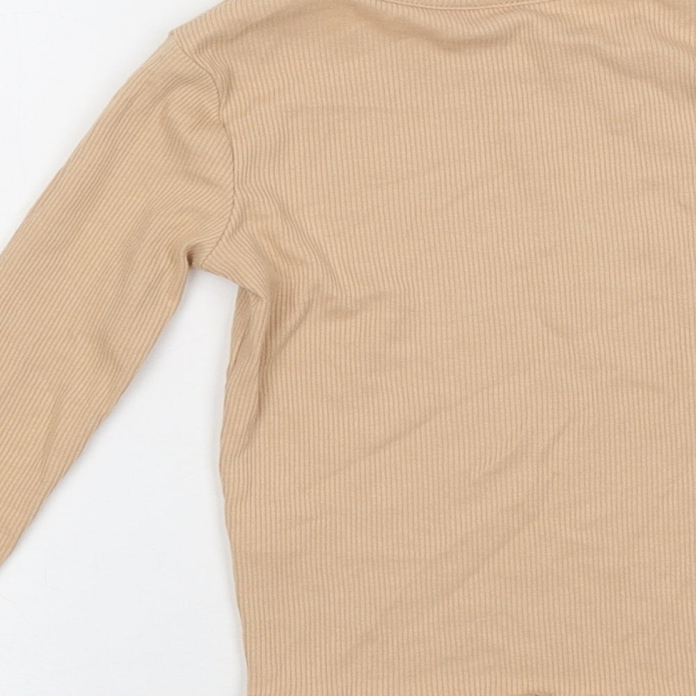 George Girls Beige Polyester Basic T-Shirt Size 2-3 Years Round Neck Pullover - Ribbed