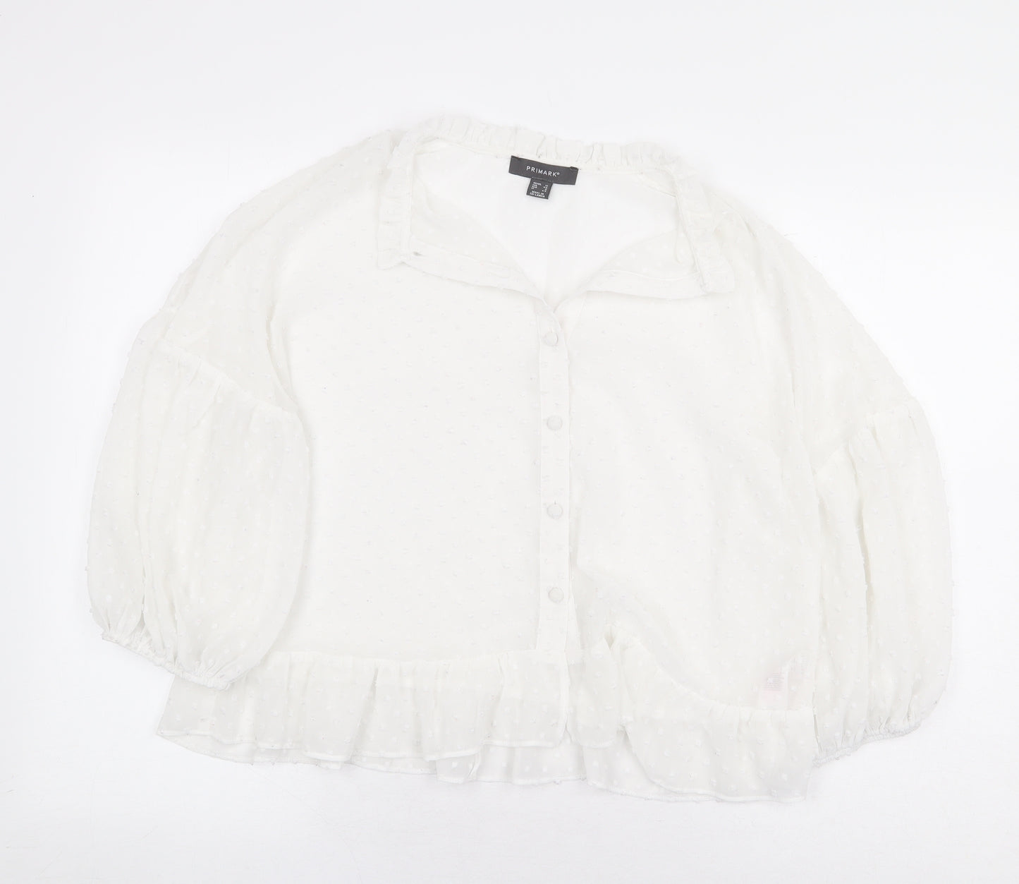 Primark Womens White Polyester Basic Button-Up Size 12 Collared