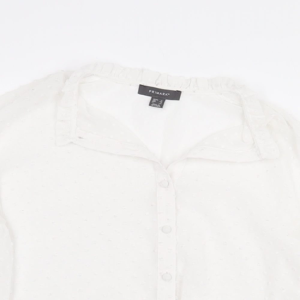 Primark Womens White Polyester Basic Button-Up Size 12 Collared