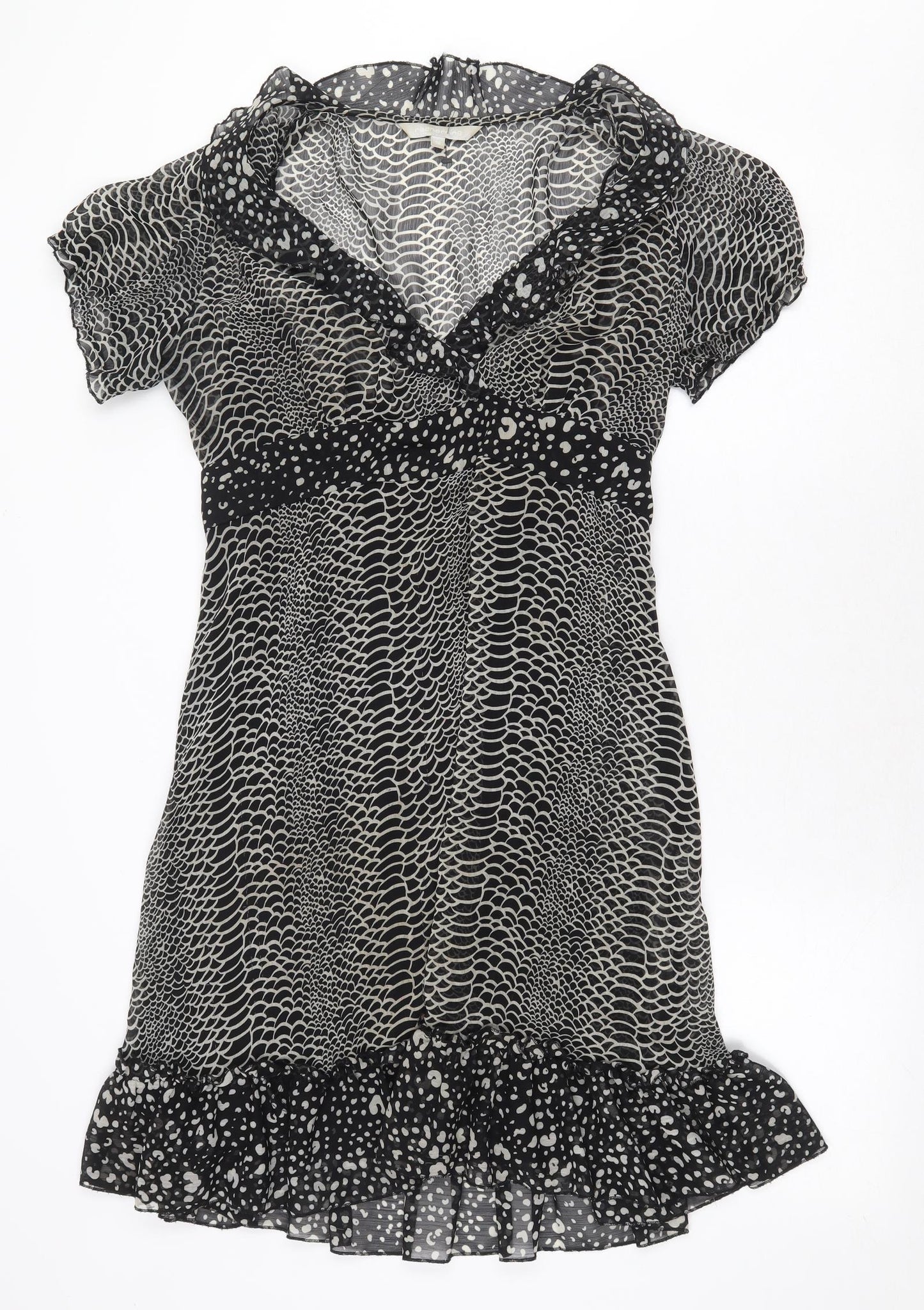 Red Herring Womens Black Geometric Polyester Fit & Flare Size 12 V-Neck Tie