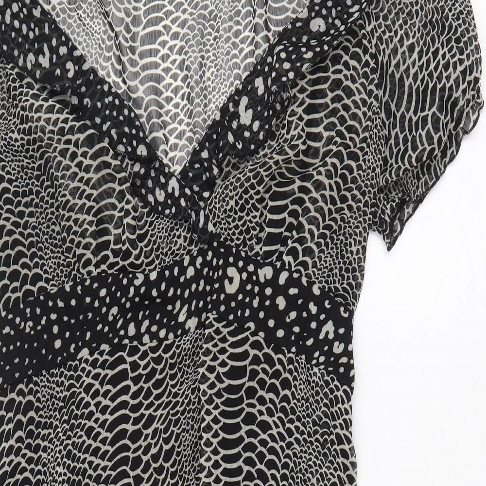 Red Herring Womens Black Geometric Polyester Fit & Flare Size 12 V-Neck Tie