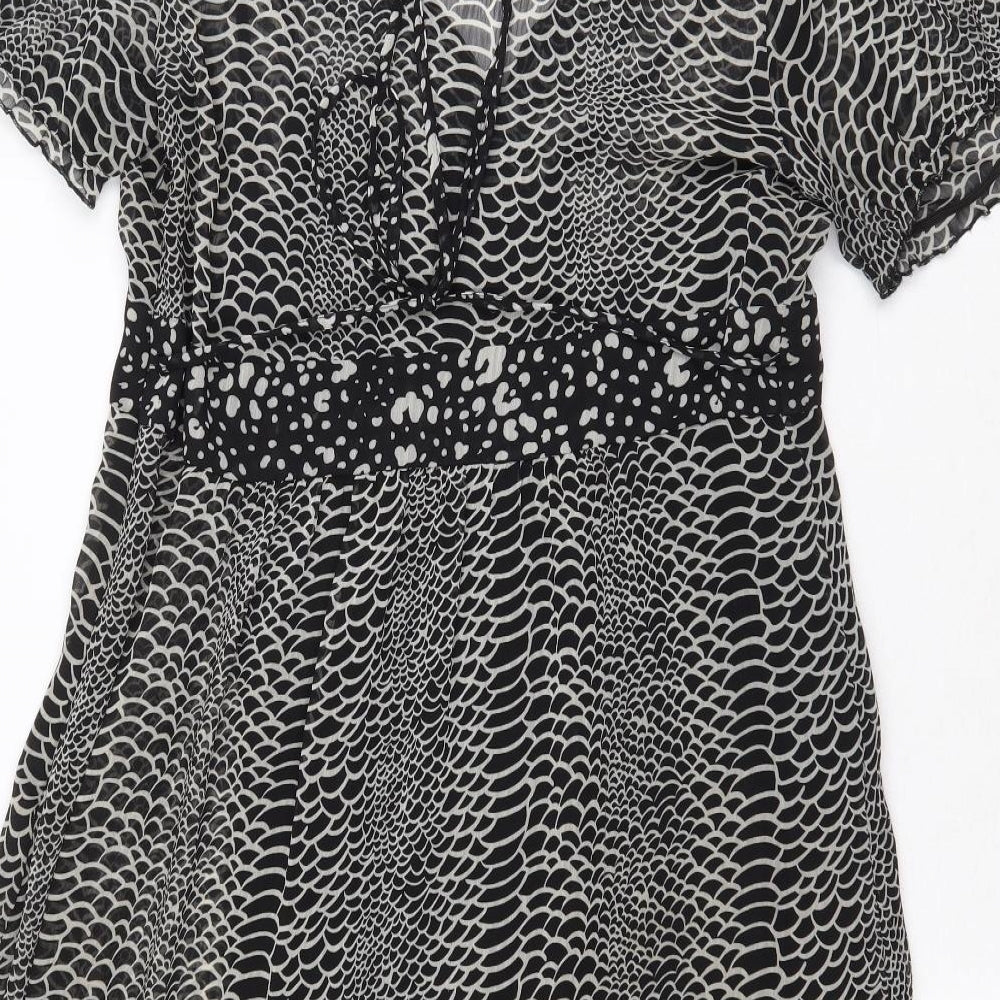 Red Herring Womens Black Geometric Polyester Fit & Flare Size 12 V-Neck Tie