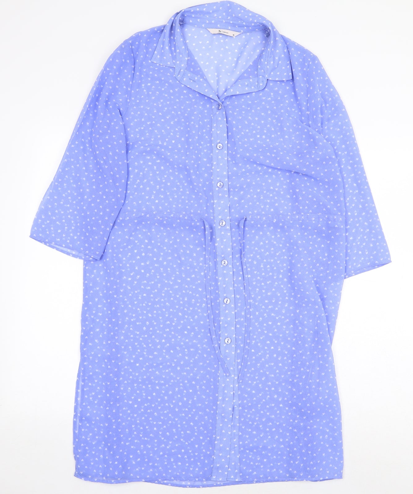 TU Womens Blue Geometric Polyester Tunic Button-Up Size M Collared - Heart Print