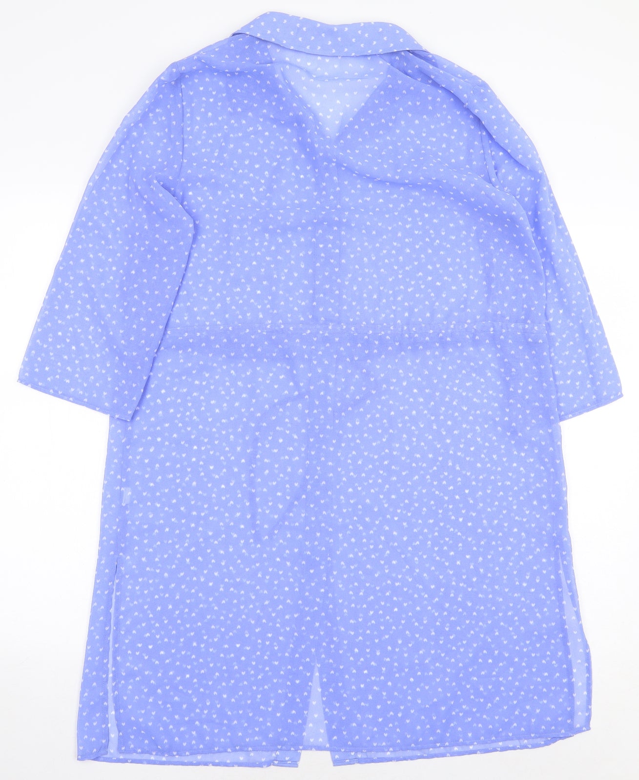 TU Womens Blue Geometric Polyester Tunic Button-Up Size M Collared - Heart Print