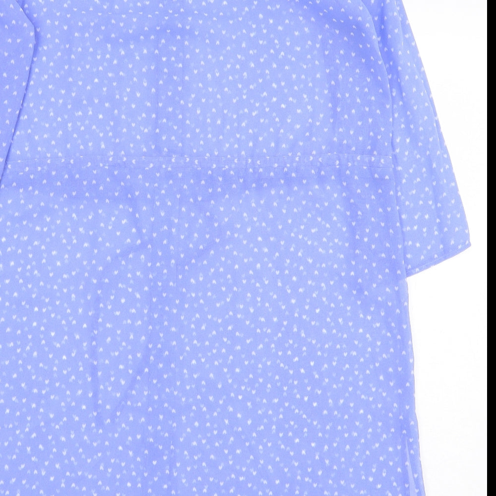 TU Womens Blue Geometric Polyester Tunic Button-Up Size M Collared - Heart Print