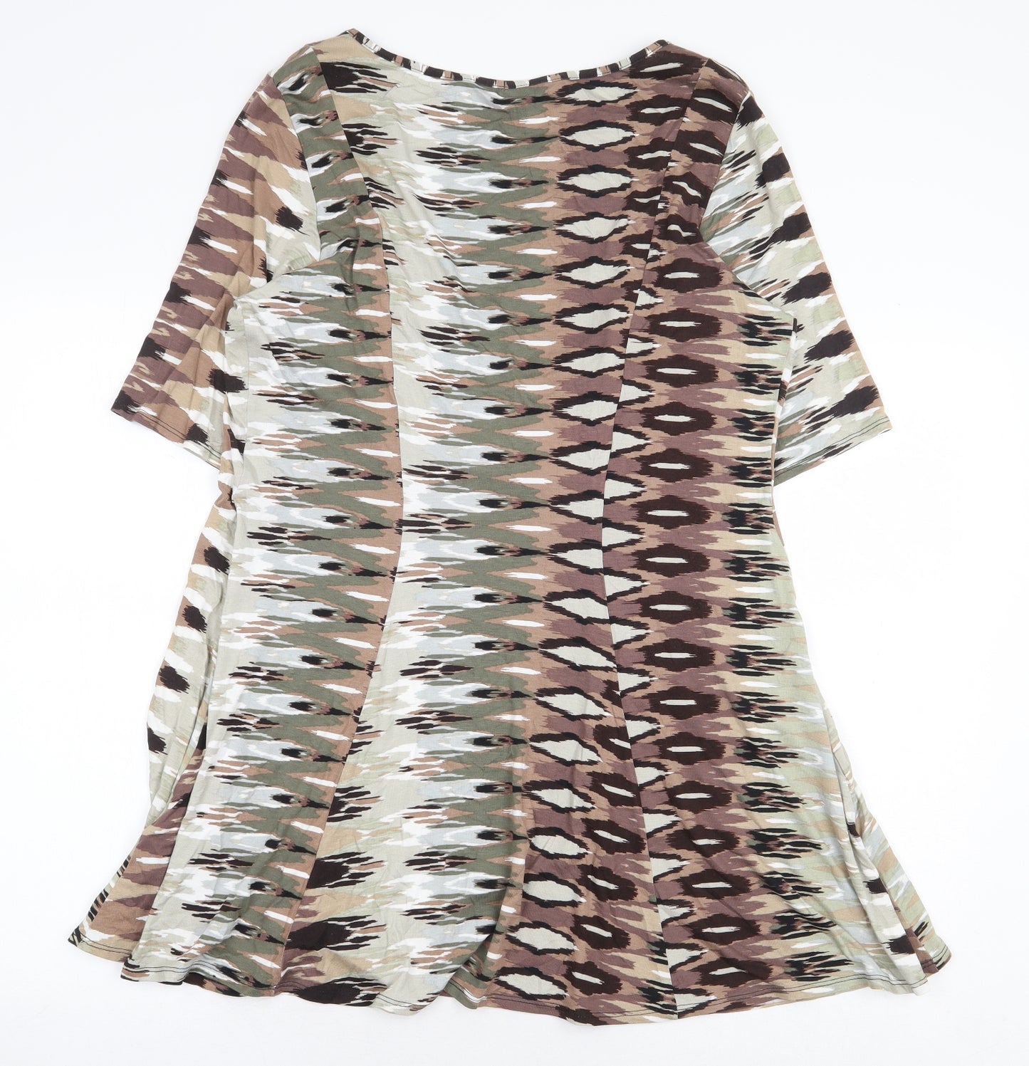 Blue Chameleon Womens Brown Geometric Viscose T-Shirt Dress Size 18 Boat Neck Pullover