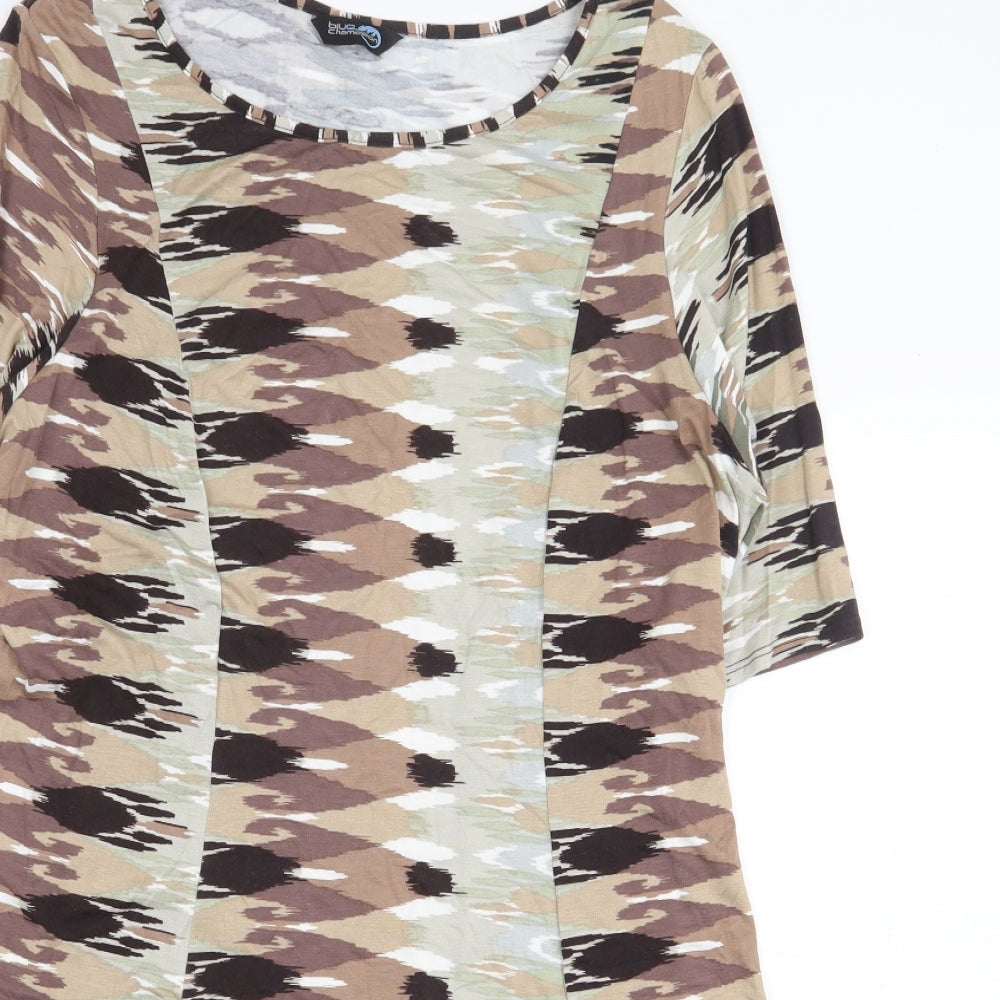 Blue Chameleon Womens Brown Geometric Viscose T-Shirt Dress Size 18 Boat Neck Pullover